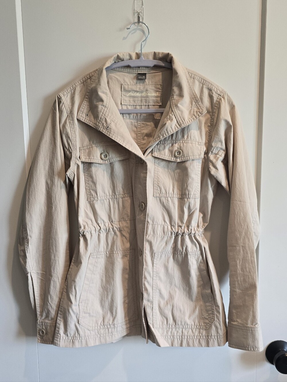 Eddie Bauer Light Beige Utility Jacket - Button-Front Waist-Adjust Coat